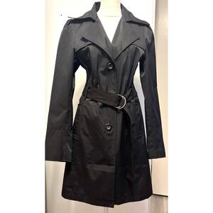 Marvin Richards Women's Black Belted Cotton-Poly Rain Trench Coat- Medium